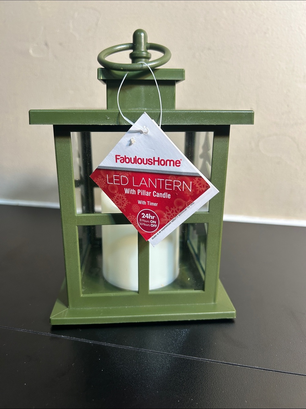 FabulousHome Sage Green LED Lantern with Flickering Candle